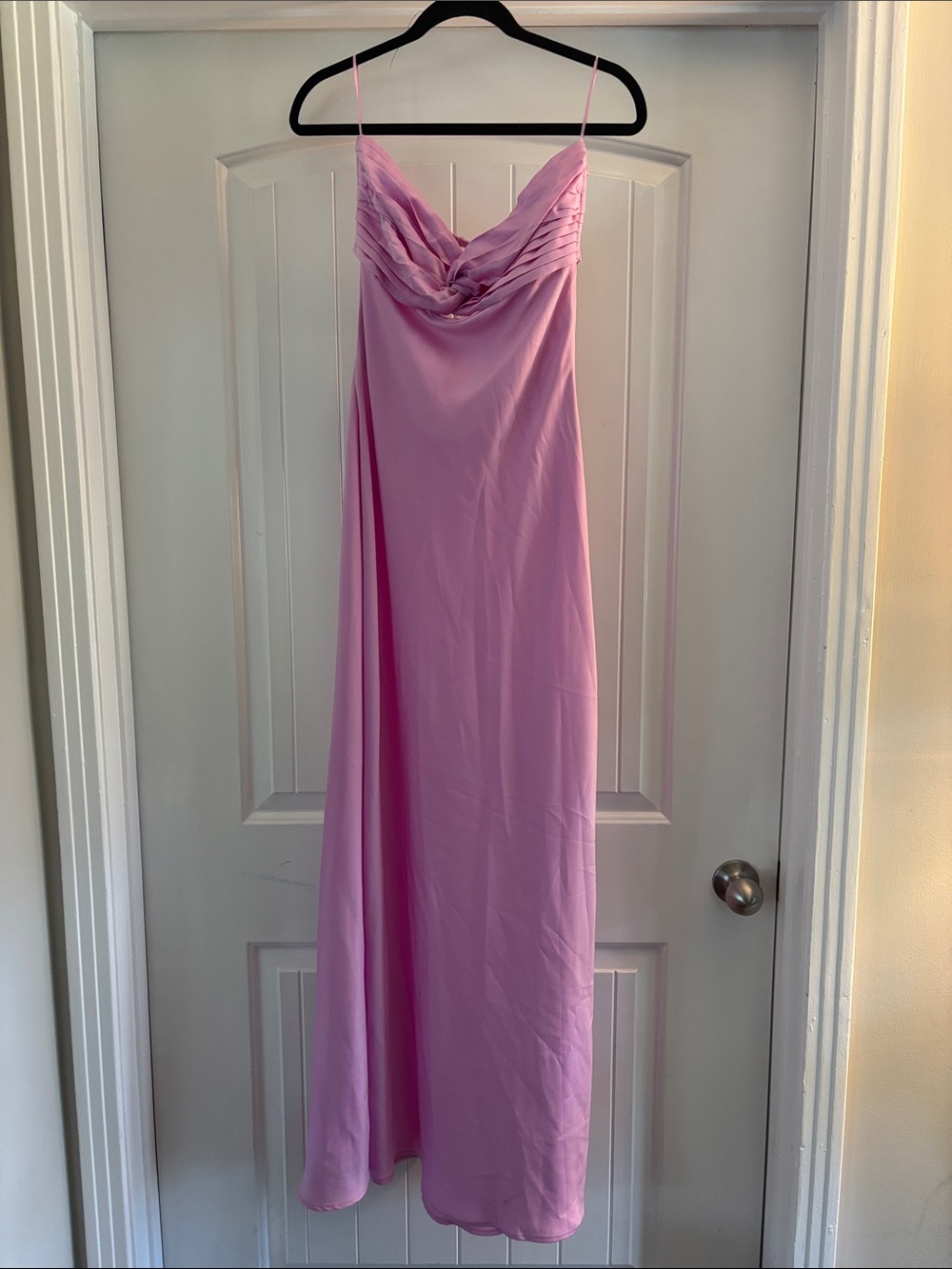 Lilac Spaghetti-Strap Maxi Dress with Draped Cowl Neck